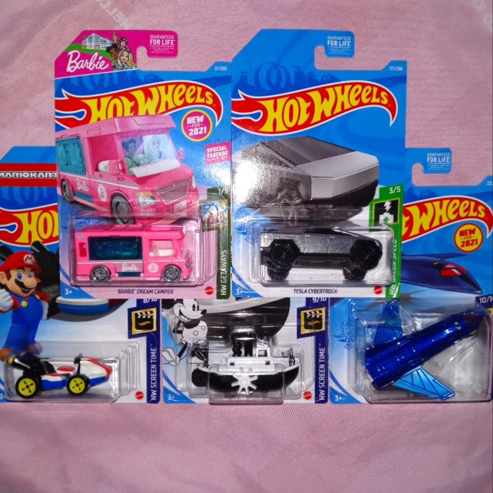 HOT WHEELS: Screen Time. Barbie. Cybertruck. (lot of 5)